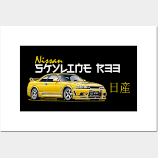 Nissan Skyline r33 GTR, JDM Car Posters and Art